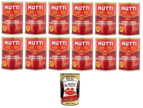 Mutti Pomodoro San Marzano Dell'Agro Sarnese-Nocerino D.O.P S. Marzano Tomato from Agro Sarnese-Nocerino 12 x 400 g + Italian Gourmet Polpa 400 g