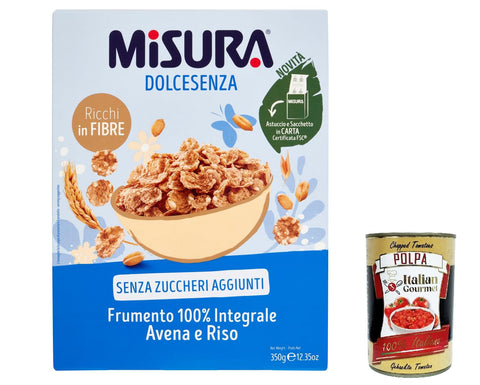 3 x Misura Cereali Integrali Fiocchi di Frumento Dolcesenza 100% Whole Grain Oatmeal and Rice without Added Sugar, 350 g + Italian Gourmet Polpa 400 g