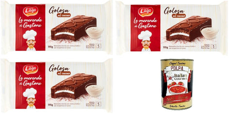 Lago Gastone Golosa al Cacao Delicious Cocoa Double Filling with Milk and Cocoa 3 x 195 g + Italian Gourmet Polpa 400 g