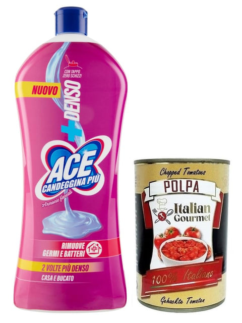 Ace Candeggina Più + Denso Armonie Floreali, Bleach for Laundry Cleaning and House Cleaning, 1 Litre + Italian Gourmet Polpa di Pomodoro 400 g Tin