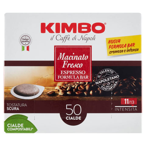 Kimbo Macinato Fresco Compostable ESE Coffee Pods Intensity 11/13 Each Pack Contains 50 Coffee Pods + Italian Gourmet Polpa di Pomodoro 400g Tin
