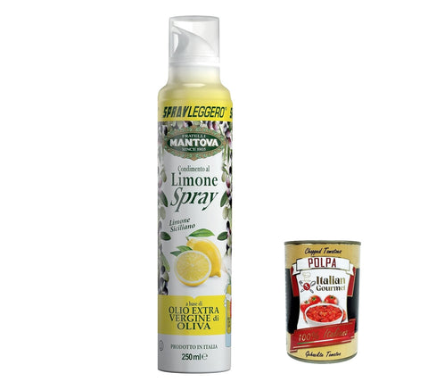 3 x Sprayleggero Extra Virgin Olive Oil Flavoured with Lemon 250 ml – Thanks to the Practical Spray Bottle you can save up to 90% of the oil + Italian Gourmet Polpa 400 g