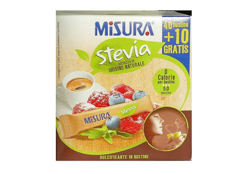 6 x Misura Stevia Dolcificante Zero Calorie Calorie Free Sweetener Sugar Substitute 100% Italian Product 50 Bags of 1.5 g