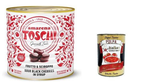 Toschi Amarena Candied Sweets in Syrup (50% Fruit and 50% Syrup) for Decorating Ice Cream and Desserts 2.75 kg + Italian Gourmet Polpa 400 g