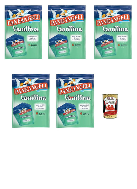 Paneangeli Vanillina Powdered Aroma for Baked Desserts and Cakes 5 x 6 Bags of 0.5 g + Italian Gourmet Polpa 400 g