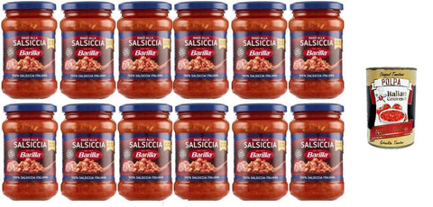 Barilla Ragù alla Salsiccia, Italian Sausage Sauce, 12 x 300 g Glasses, + Italian Gourmet Polpa 400 g
