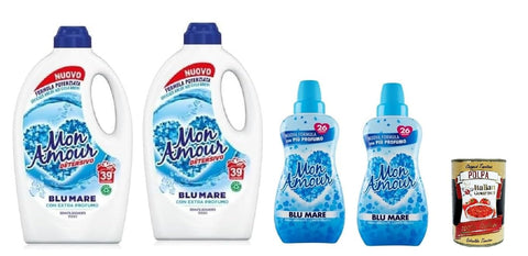 Paglieri Mon Amour Blu Mare Test Pack Laundry Detergent Fabric Softener Scented Sachets 4 Items of the Same Fragrance + Italian Gourmet Polpa 400 g