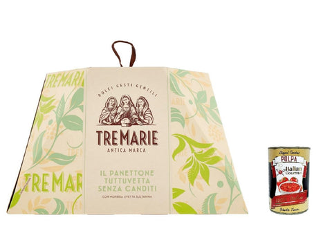 Tre Marie Panettone Tuttu Uvetta 1 kg - No Candied Fruit, Rich in Sultanas - Italian Christmas Cake, Soft & Fragrant, Long Dough Guide Gift Packaging + Italian Gourmet Polpa 400g