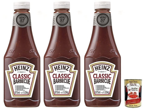 3 x Heinz Salsa Barbecue BBQ Sauce, Sauce with Smoky Flavour, 875 ml Squeeze Bottle + Italian Gourmet Polpa di Pomodoro 400 g Tin