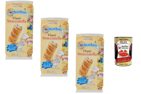 Flauti Stracciatella filled brioche with milk cream and chocolate pieces, 3 x 280 g (24 snacks) Italian breakfast snack + Italian gourmet polpa