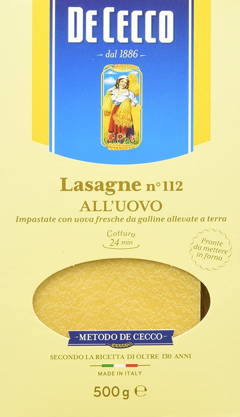 12 x Pasta De Cecco 100% Italian Lasagna all'uovo n. 112 Pasta with Egg 500 g