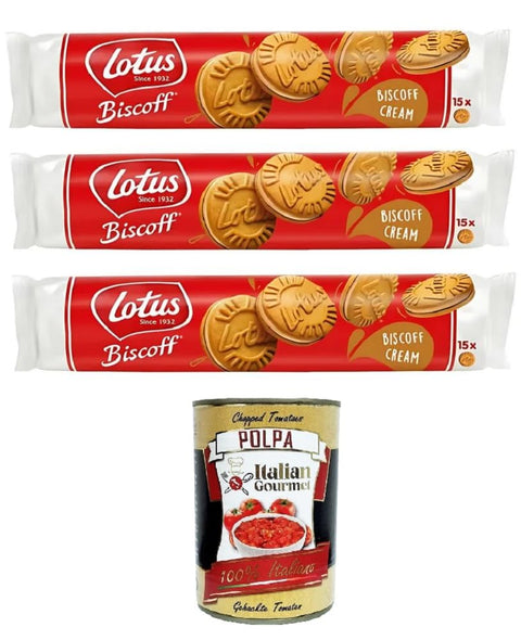 Lotus Biscoff Sandwich Two Crispy Caramelised Biscuits Filled with Cream with Biscoff Flavour 3 x 150 g + Italian Gourmet Polpa 400 g