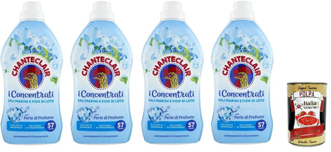 Chanteclair I Concentrati - Concentrated Fabric Softener, Sea Salt and Lotus Flower Scent, for Soft and Fragrant Clothes - 57 Washes 4 x 1140 ml & Italian Gourmet Polpa 400 g