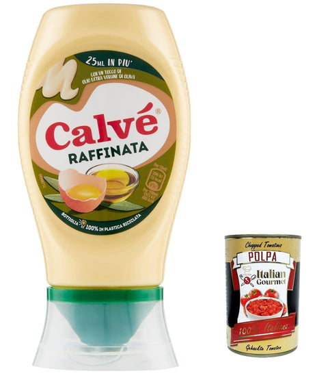 3 x Calvé Maionese Raffinata Addition of Extra Virgin Olive Oil, Ideal for Meat and Vegetables, Gluten-Free, Top Down 250 ml + Italian Gourmet Polpa 400 g