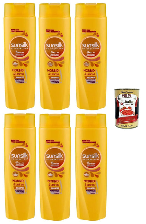 Sunsilk Morbidi e Luminosi Shampo per Capelli Secchi Soft and Shiny Shampoo for Dry Hair 6 x 250 ml + Italian Gourmet Polpa 400 g Tin