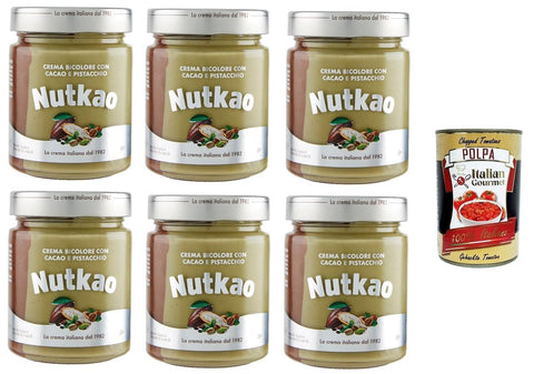 Nutkao Crema Bicolore con Cacao e Pistacchio Two-Tone Cream with Cocoa and Pistachios 6 x 330 g + Italian Gourmet Polpa 400 g