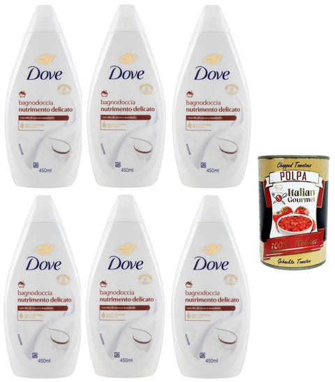 Dove bagnodoccia nutrimento delicato, with coconut and almond oil, bubble baths bath shower foam, softness and care 6 x 450 ml + Italian gourmet polpa 400 g