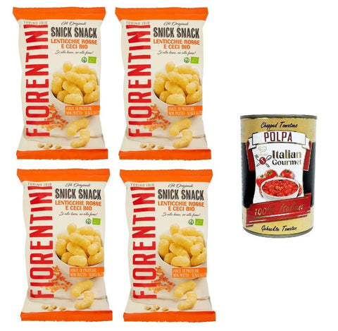 Fiorentini the Originals Snick Snack Lenticchie Rosse e Ceci Red Lentils and Chickpeas 4 x 45 g + Italian Gourmet Polpa 400 g