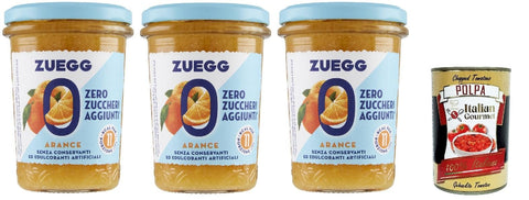 Zuegg Zero Zuccheri Arance Jam Orange Jam Sugar Free Bread Spreads 3 x 220 g + Italian Gourmet Polpa 400 g