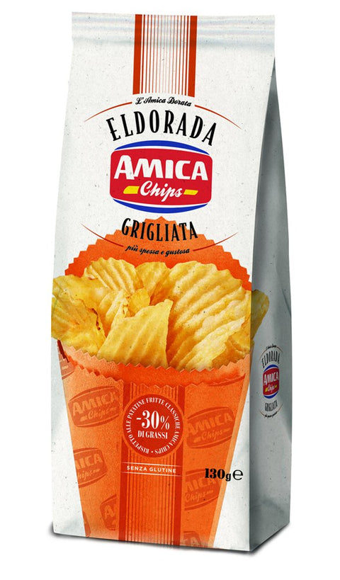 5 x Amica Chips Eldorada Grigliata Salty Potato Chips with Wavy Cut 130 g Gluten-Free Crispy Potato Chips