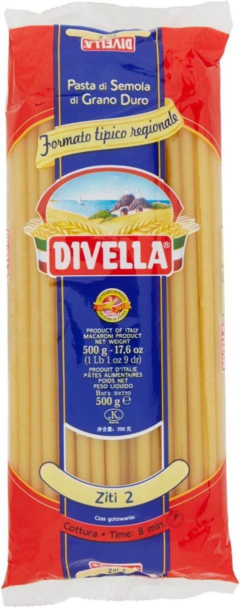 24 x Divella Ziti N. 2 Durum Wheat Semolina Pasta Italian Pasta, 500 g Pack + Italian Gourmet Polpa di Pomodoro 400 g Tin
