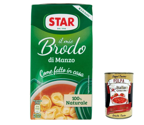6x Star Brodo Manzo Broth Broth Liquid Beef in Flavour Ready Meals 500 ml + Italian Gourmet Polpa 400 g