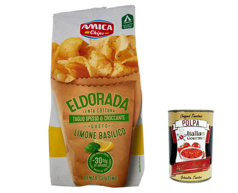 10 x Amica Chips Eldorada Salty Potato Chips with Lemon and Basil 130 g Gluten-Free Crispy Potato Chips + Italian Gourmet Poplpa 400 g