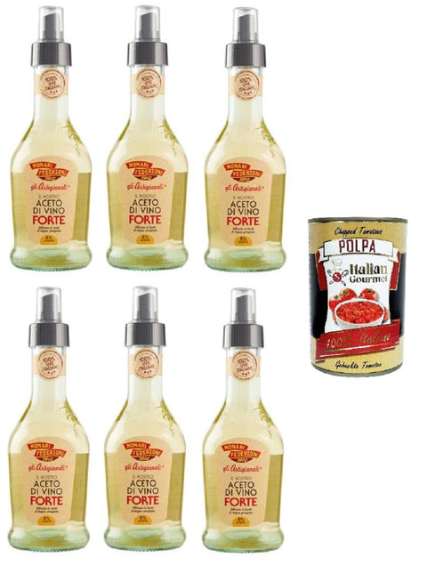 Monari Federzoni Gli Artigianali Il Nostro Aceto di Vino Bianco Forte Monari Federzoni Gli Artigianali Our Strong White Wine Vinegar Spray 6 x 250 ml + Italian Gourmet Polpa di Pomodoro 400 g