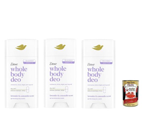 Whole Body Deodorant Stick Lavanda E Camomilla 75 ml, Deodorant Stick for the Whole Body Lavender and Chamomile 3 x 75 ml + Italian Gourmet Polpa 400 g