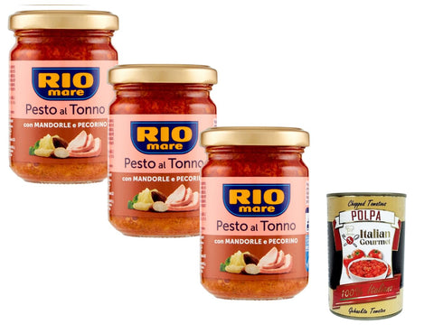 Rio Mare Pesto al Tonno with Almonds & Pecorino 3 x 130 g Creamy Tuna Pesto Sauce for Pasta & Bruschetta from Italy + Italian Gourmet Polpa