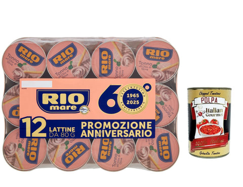 Rio Mare Tuna in Olive Oil 12 x 80 g Value Pack Anniversary Edition Delicate Tuna Pieces in Tin Rich in Protein for Salads & Pasta + Italian Gourmet Polpa
