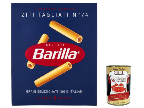 5 x Ziti Tagliati n° 74, pasta 100% Italian pasta made from durum wheat semolina 500 g pack + Italian gourmet Polpa di Pomodoro 400 g tin