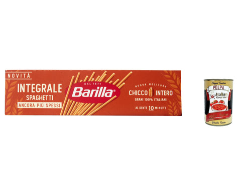 Barilla Integrale Spaghetti, Whole Grain Durum Wheat Noodles, Classic Spaghetti 100% Whole Grain, High-Fibre, al Dente 10 Min, Ideal for Tomato Sauces, Pesto & Vegetables 30 x 500 g + Italian Gourmet