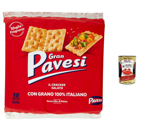 6 x Gran Pavesi Crackers Salati Salati Salted 560 g Biscuits Pastry + Italian Gourmet Polpa 400 g