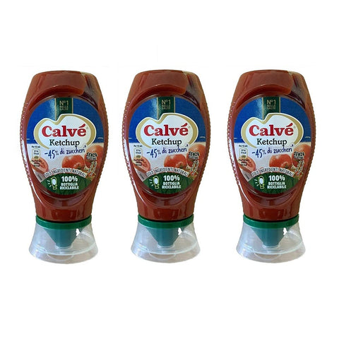 Calvé Ketchup 45% di Zuccheri Spice Sauces Less Sugar Squeeze 250 ml Gluten Free Sauce 3 x