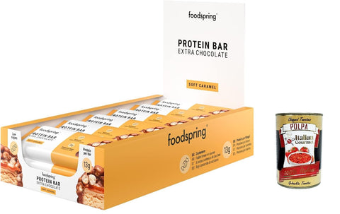 Foodspring Extra Chocolate Protein Bar, Soft Caramel Protein Bar, 12 x 45 g, The Perfect Snack with High Protein Content, Real Chocolate and Less Sugar + Italian Gourmet Polpa 400 g