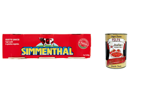 SIMMENTHAL carne in scatola, beef in aspic, 3 x 140 g, 100% Italian meat aspic meat + Italian gourmet polpa 400 g, pack of 12