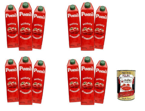 Pomì Passata di Pomodoro, 1 Litre Pack, 12 Pieces, Italian Tomato Puree, + Italian Gourmet Polpa 400 g