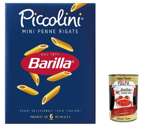 10 x Pasta Barilla Mini Penne Rigate, 100% Italian Pasta, 500 g Pack + Italian Gourmet Polpa 400 g