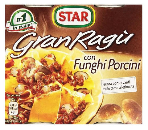Star - Granragù with Porcini Mushrooms - 4 Packs of 2 Jars of 180 g [8 Jars, 16 Servings]