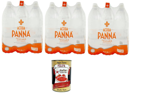Acqua Panna Toscana Natural Mineral Water Still 18 x 1.5 L PET Bottles, Soft Oligomineral Table Water from Italy + Italian Gourmet Polpa