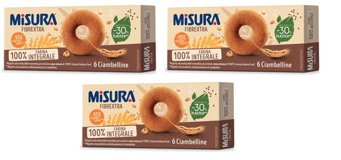 3 x Misura Fibrextra Ciambelline Integrali Whole Grain Doughnuts 100% Whole Grain Flour Soft Snack 230 g