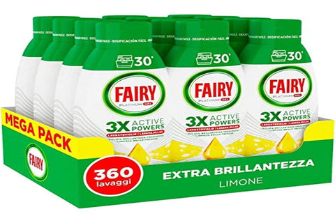 Fairy Platinum Dishwasher, Dishwasher, 360 Washes, 1 Pack of 12 Bottles, Extra Shine, Lemon Fragrance