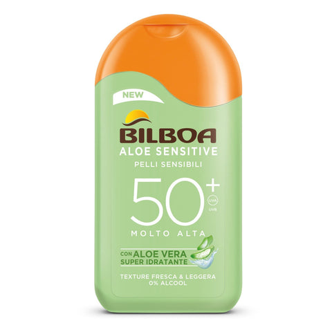 Bilboa, Aloe Sensitive Body Sun Protection SPF 50+, High Sun Milk for Sensitive Skin, Formula with Aloe Vera, Alcohol-free, Dermatologically Tested, 200 ml