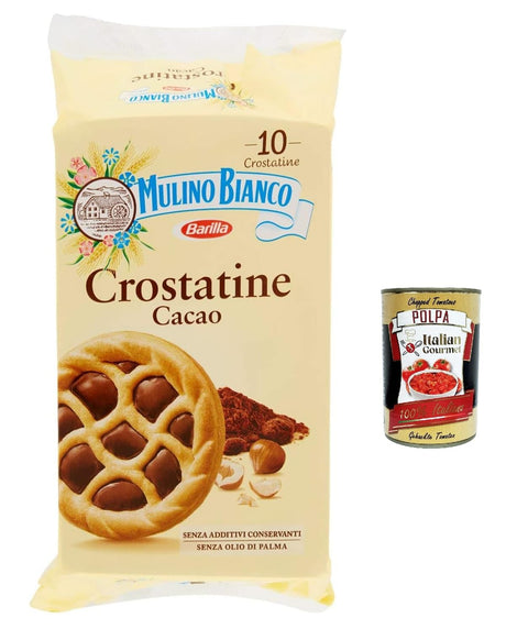 6 x Mulino Bianco Crostatina with Cocoa Cream and Hazelnuts - Breakfast and Sweet Snack for the Afternoon - 10 Tartlets (400 g) + Italian Gourmet Polpa 400 g