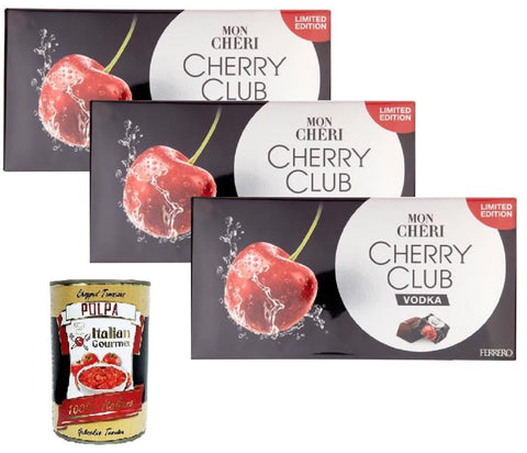 Mon Chéri Cherry Club Vodka - Chocolates with Cherry & Vodka - 3 x 15 Pieces (157 g) - Elegant Chocolate Confection with Alcoholic Filling - Limited Edition by Ferrero+ Italian Gourmet Polpa