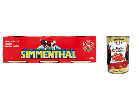 SIMMENTHAL carne in scatola, beef in aspic, 3 x 90 g, 100% Italian meat aspic meat + Italian gourmet polpa 400 g, pack of 12