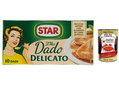 Star Il Mio Dado Delicato Chicken Bouillon Cubes 24 x 100 g (240 Cubes) Mild Meat Broth for Soups, Risotto & Sauces + Italian Gourmet Polpa