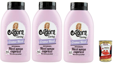 Adorn Crema Ricci Anticrespo - Curling Cream - Anti-Frizz Effect - Gives Hair Softness and Shine 3 x 200 ml + Italian Gourmet Polpa 400 g