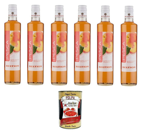 Beltion Sciroppo di Pesca Peach Syrup 6 x 500 ml + Italian Gourmet Polpa di Pomodoro 400 g